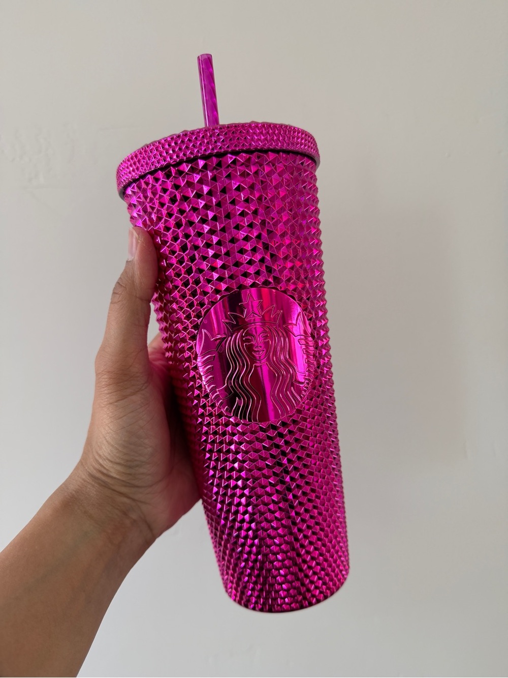 NEW Starbucks 2021 Pink Sangria Bling Metallic Studded Chrome Tumbler 24oz